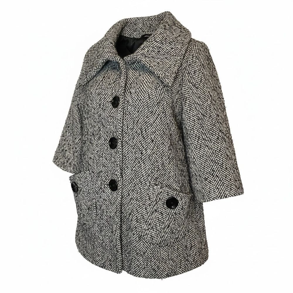 Forever 21 Black & White Herringbone Cape Coat